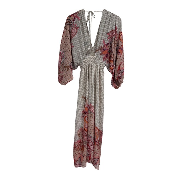 Misa Los Angeles Paisley Floral Boho Dress Emala V Neckline Vacation Sz Small - Picture 6 of 8